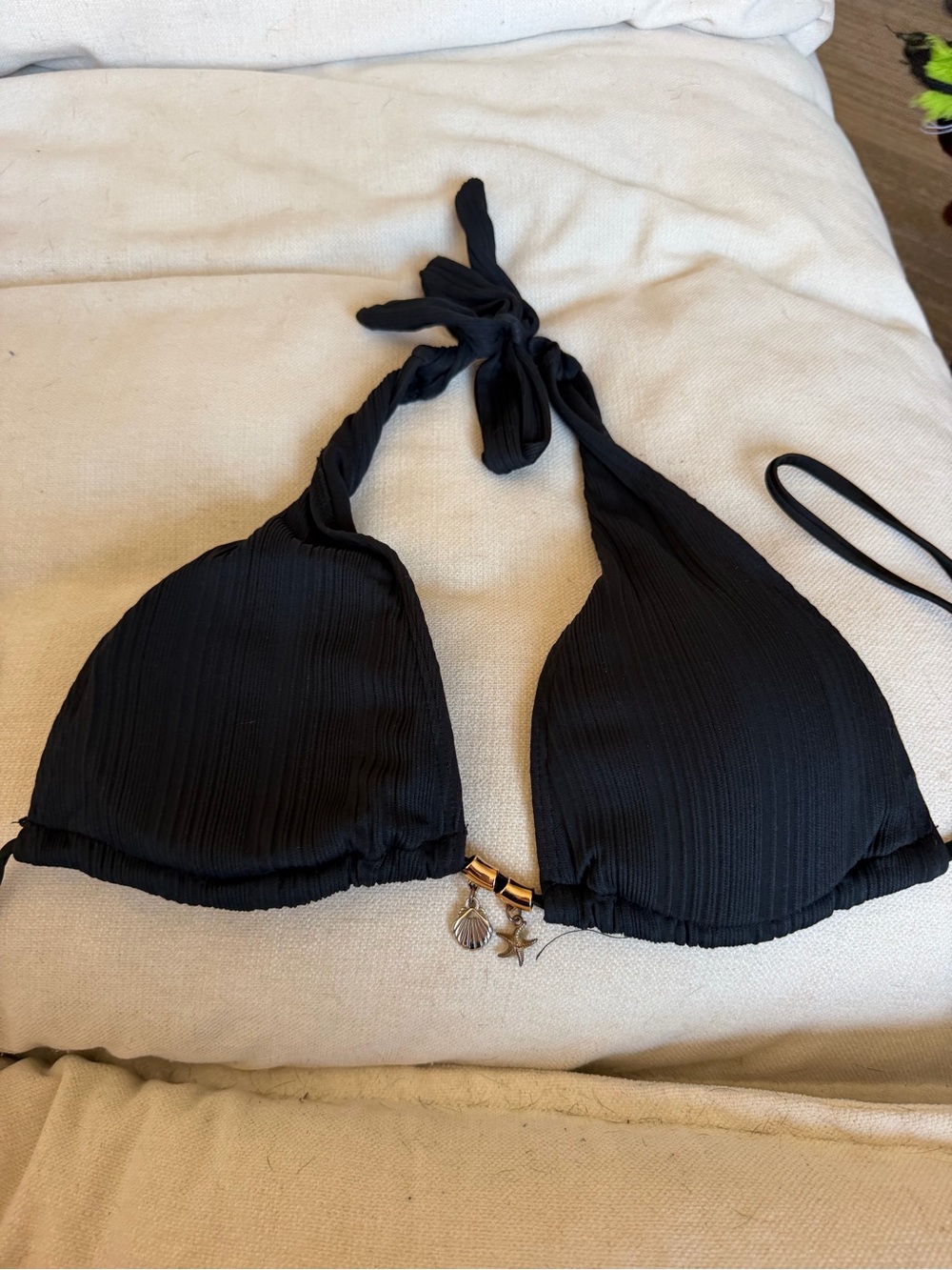 Black Halter Bikini Top with Shell Charm